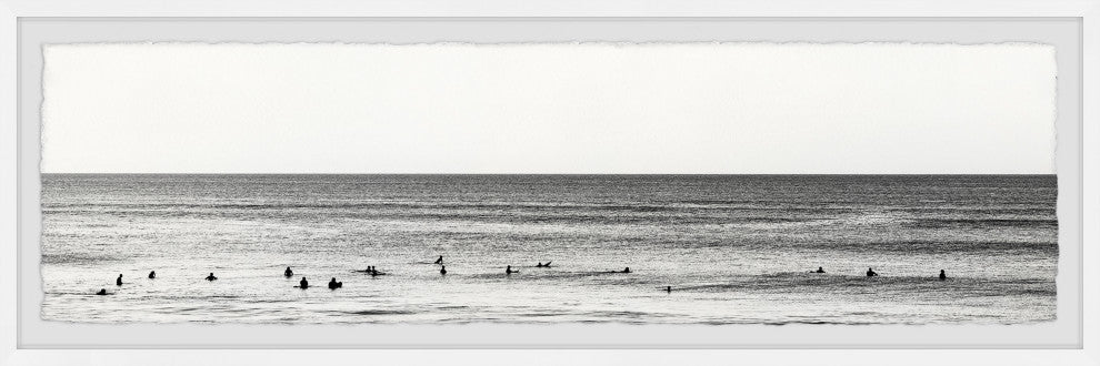 "Surfers Line Up" Framed Painting Print, 45x15