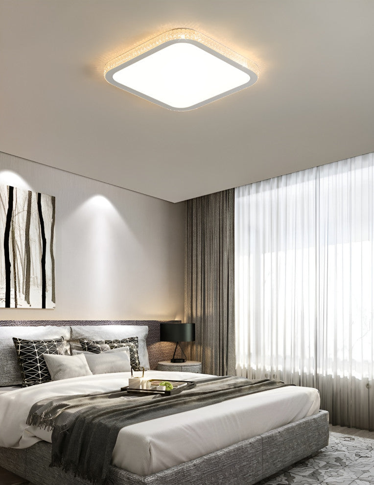 Abetone | Square Crystal LED Ceiling Light, Black, Cool Light