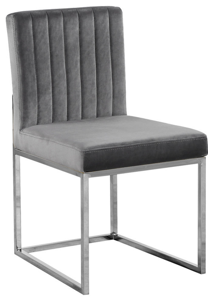 Giselle Velvet Dining Chairs, Set of 2, Gray, Chrome Base