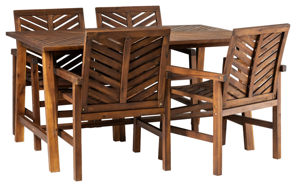 Solid Acacia Wood 5-Piece Chevron Dining Set - Dark Brown