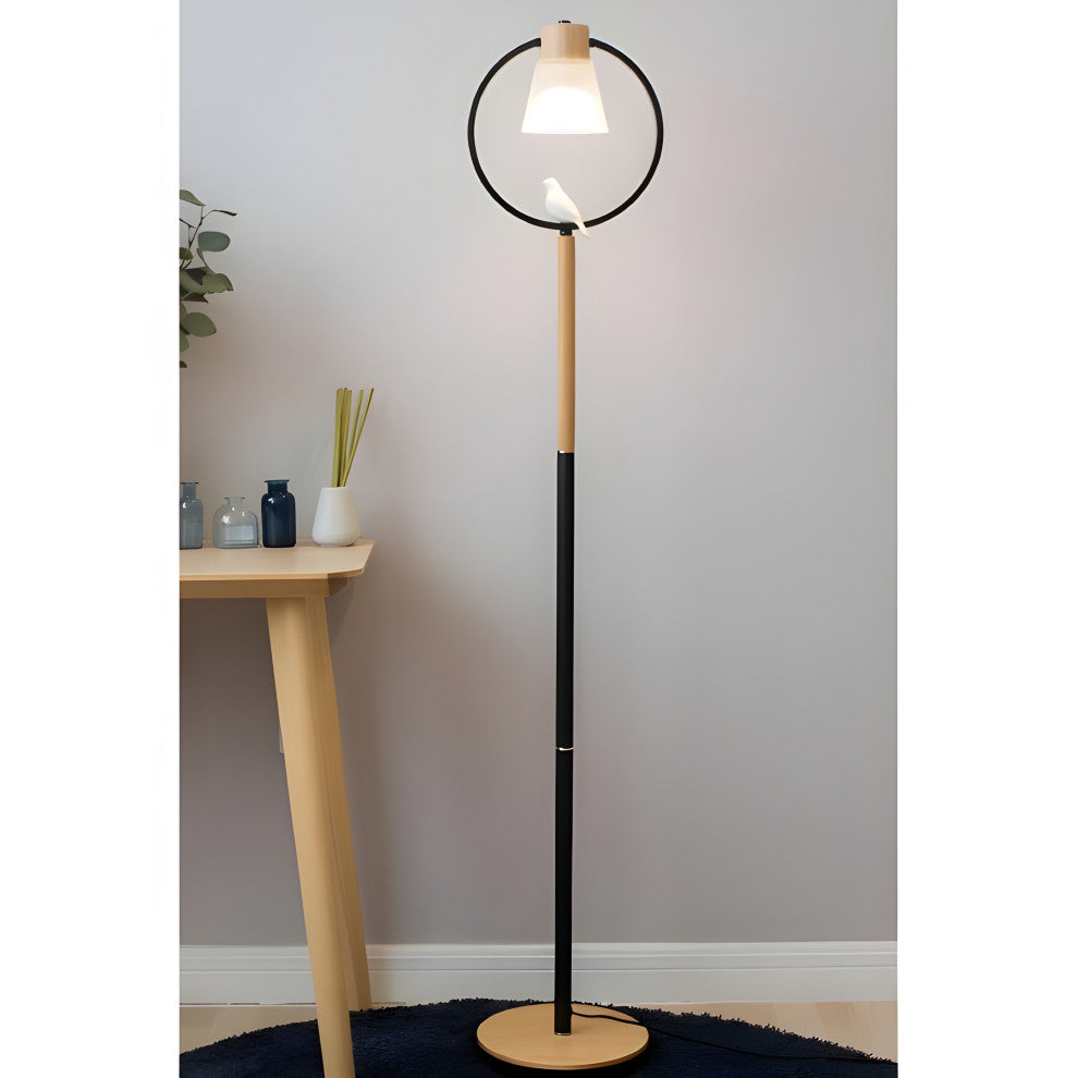 Corseaux | Creative Bell-Shaped LED Wooden Floor Lamp, Black, Bird