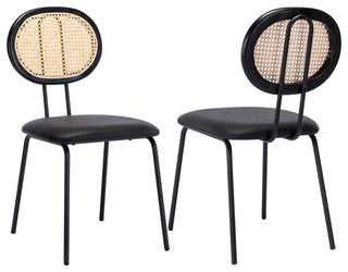 Rattan Cane Back Dining Chairs Set of 2, Black
