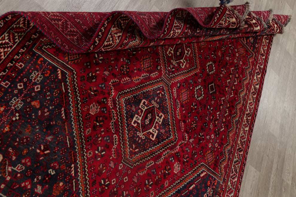 Consigned, Vintage-Style Oriental Persian Area Rug Hand-Knotted Wool, Red, 6x9