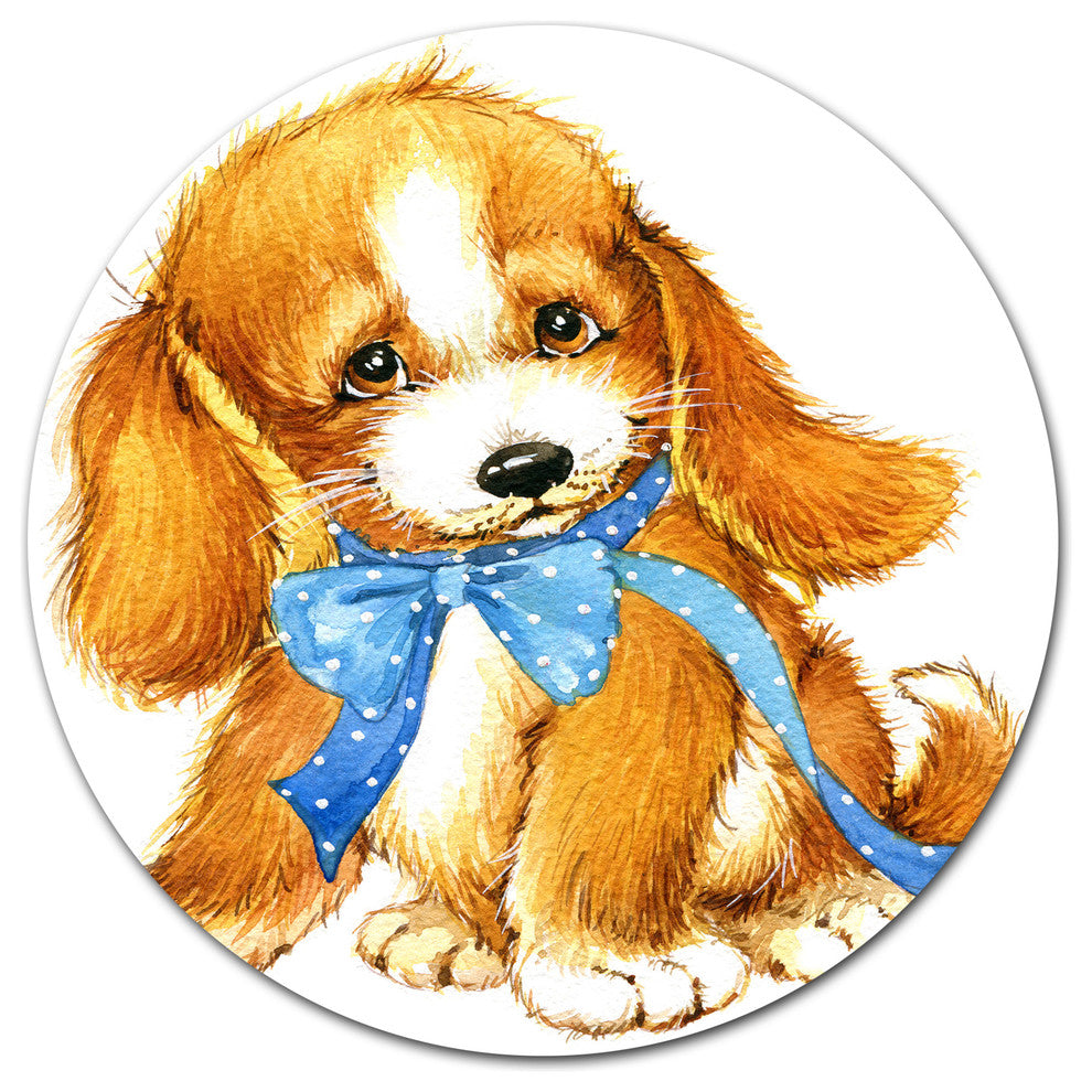Lovely Puppy Dog Watercolor, Animal Art Round Metal Wall Art, 36"