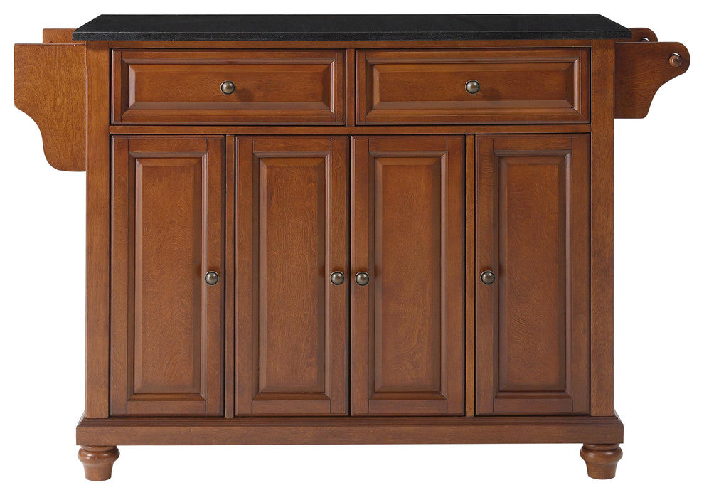 Cambridge Solid Black Granite Top Kitchen Island, Classic Cherry Finish