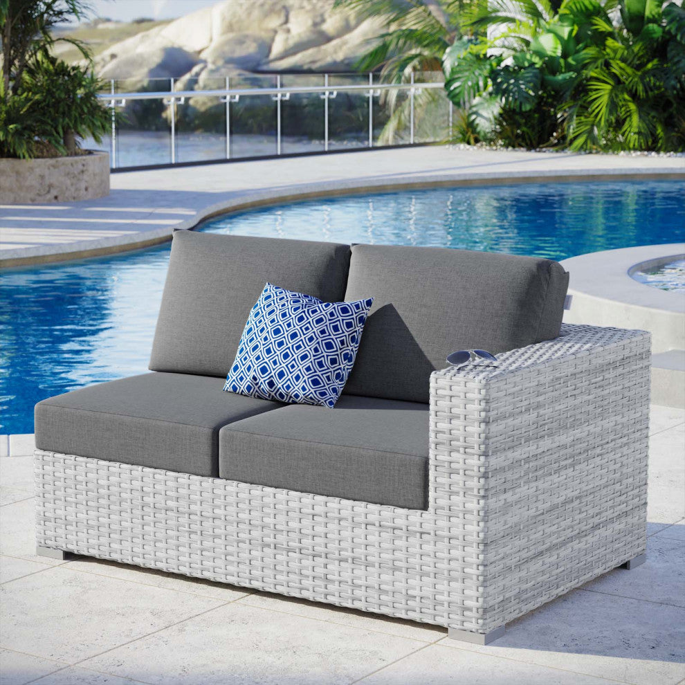 Lounge Loveseat Sofa, Rattan, Wicker, Gray, Modern, Outdoor Patio Bistro