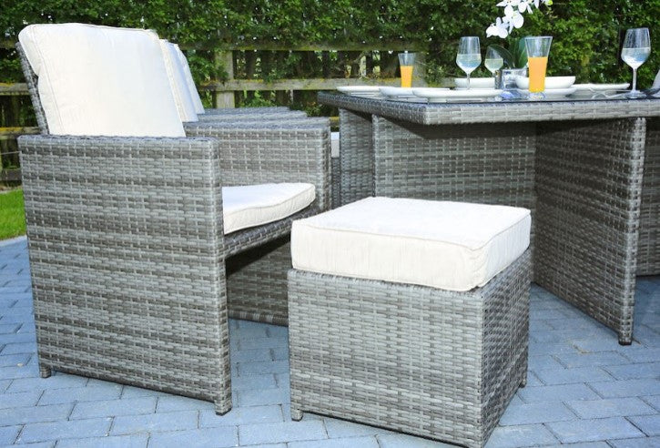 HomeRoots 129" X 76" X 46" Gray 11Piece Outdoor Dining Set With Cushions