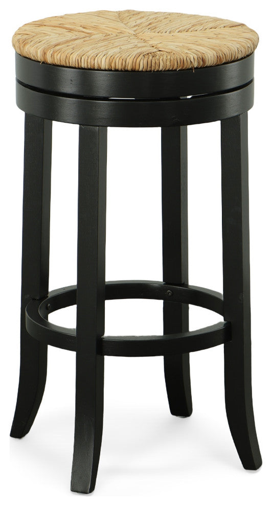 Irving 30" Swivel Rush Seat Bar Stool, Antique Black