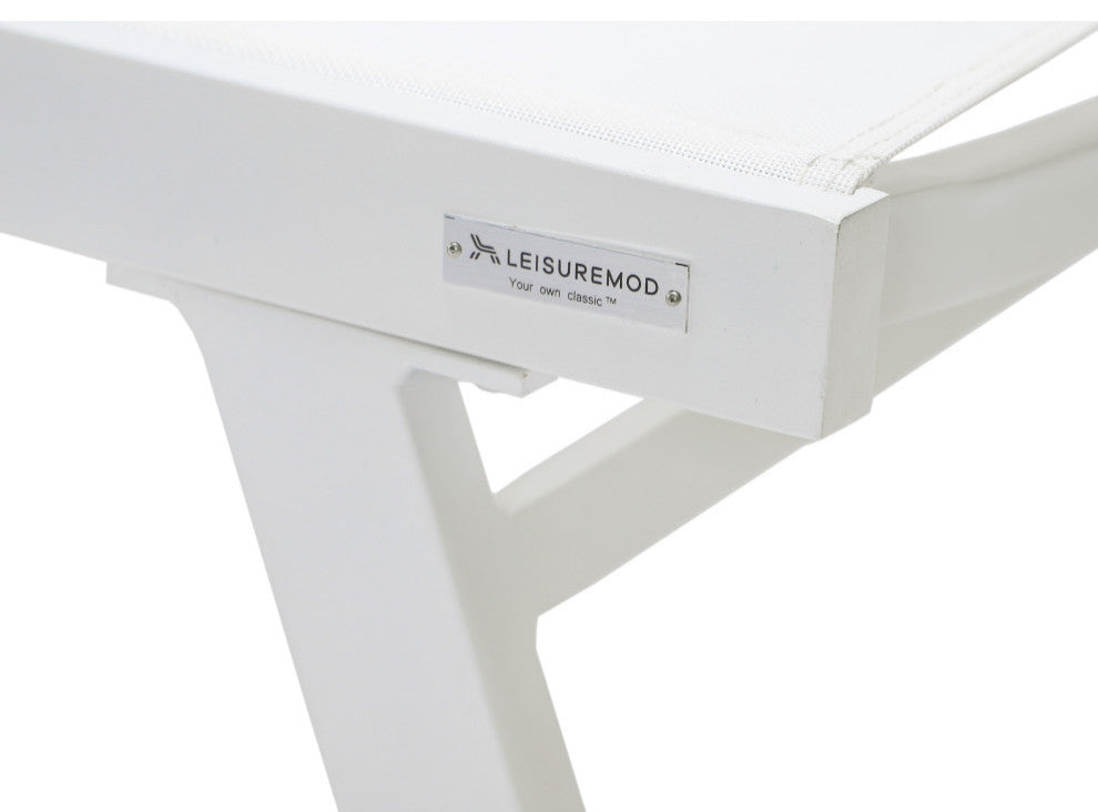 LeisureMod Marlin Patio Chaise Lounge Chair White Arms Set of 2, White