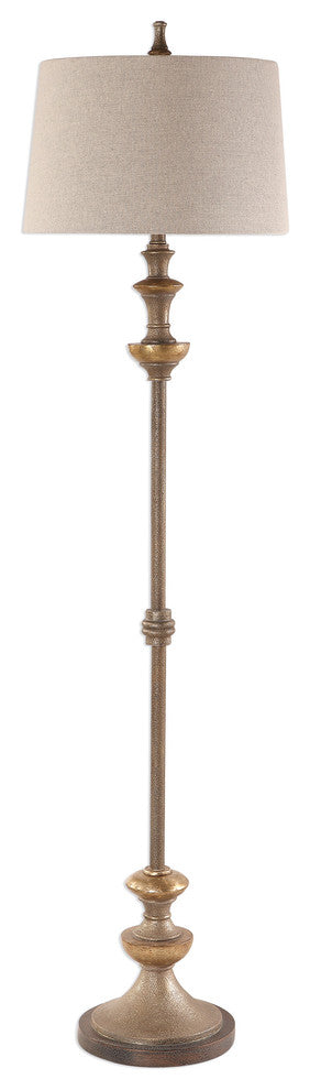 Classic Tall Silver Bronze Floor Lamp | Traditional Thin Metal Pole Ivory Shade
