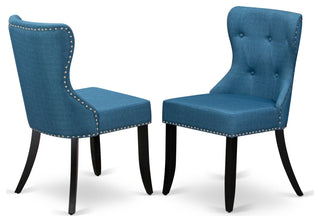 A Dining Set 4 Chairs, Mineral Blue Color, Two 9" Drop Leaf Round Table, Black