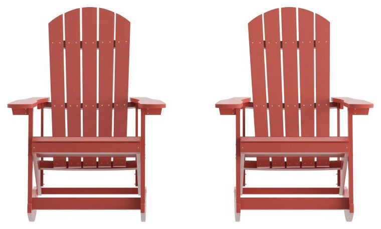 Savannah All-Weather Poly Resin Wood Adirondack Rocking Chair- Set of 2, Red