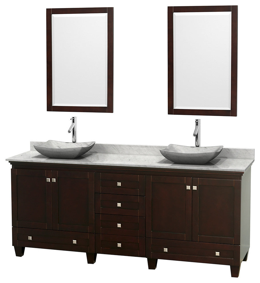 Acclaim Espresso DBL Vanity, Mirrors 80" White Carrera
