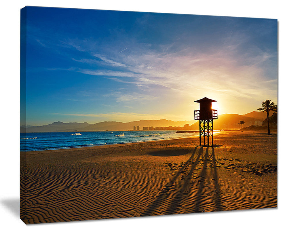 "Colorful Sunset in Valencia" Modern Beach Canvas Art Print, 40"x30"