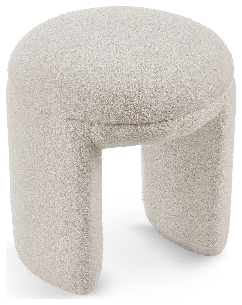 Bowen Faux Shearling Teddy Fabric Ottoman/Stool, Beige