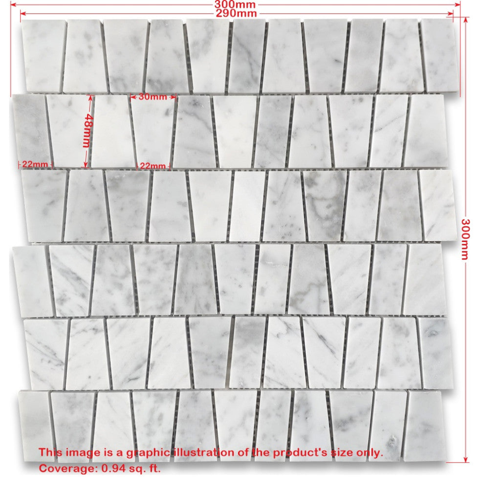 Carrara White Marble Trapezoid Trapazloidal Wall Floor Tile Polished, 1 sheet