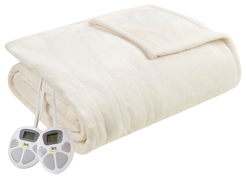 Serta Plush Heated Blanket, Ivory