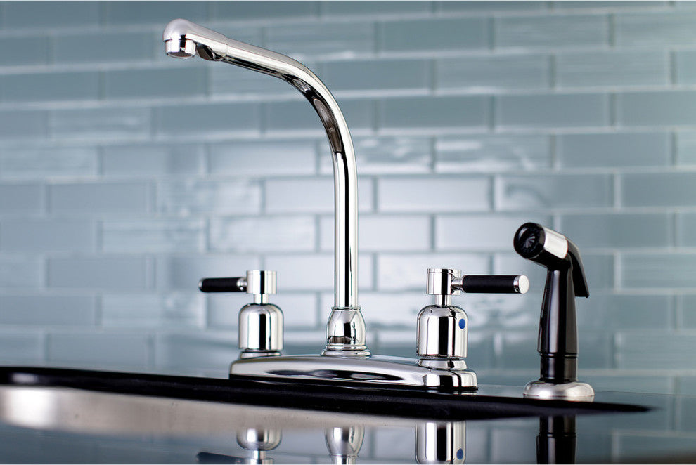 Kingston Brass 8" Centerset Kitchen Faucet With Sprayer, Polished Chrome