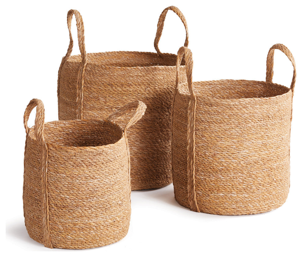 3-Piece Seagrass Round Basket Set With Long Handles