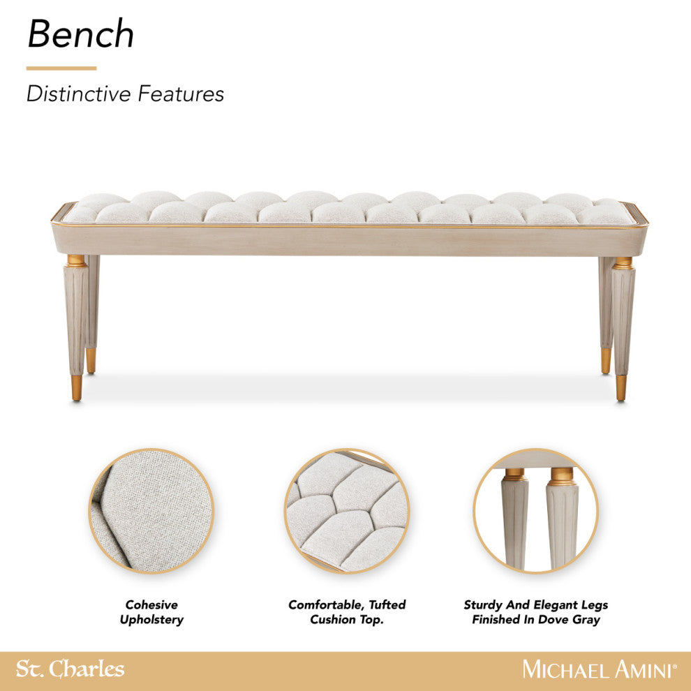 St. Charles Chenille Accent Bench, Dove Gray