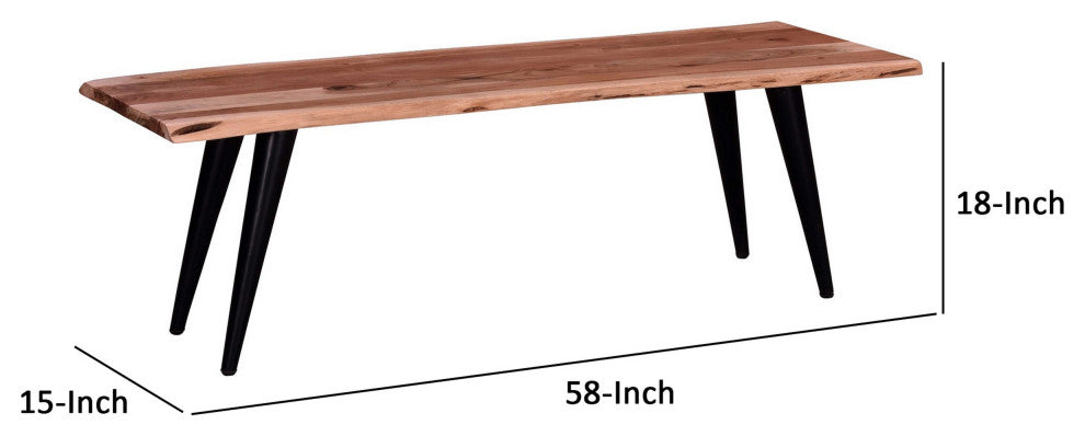 Benzara BM286508 Dining Bench, Live Edge Acacia Wood, Light Oak Brown, Black