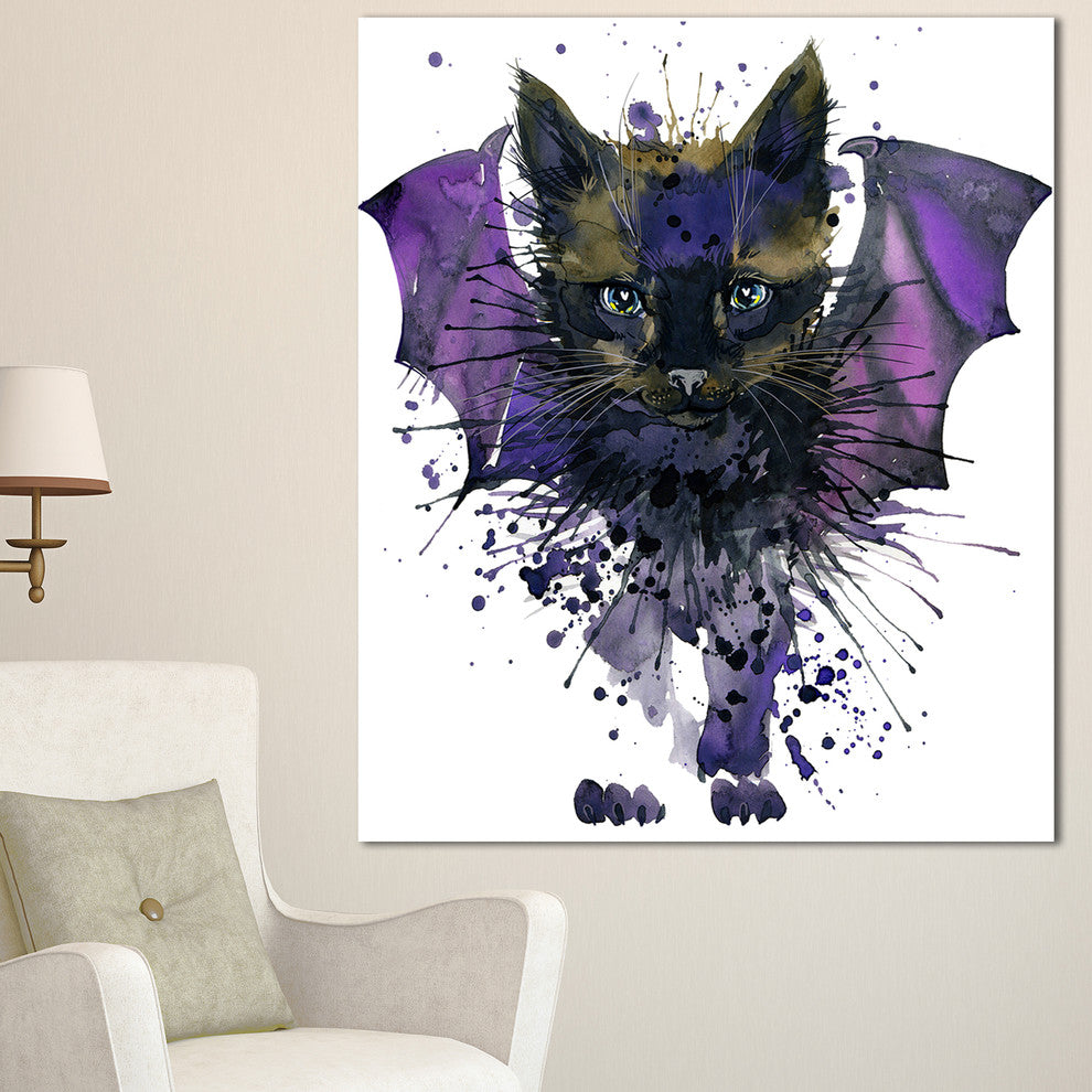 Black Cat with Blue Wings, Animal Canvas Wall Art, 30"x40"