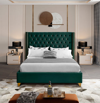 Barolo Velvet Upholstered Bed, Green, King