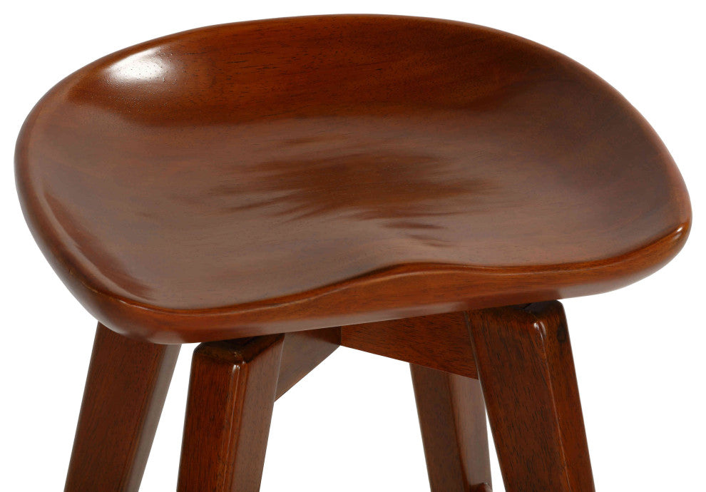 Tiwi Backless Swivel Counter Stool, Solid Wood, 24" Walnut