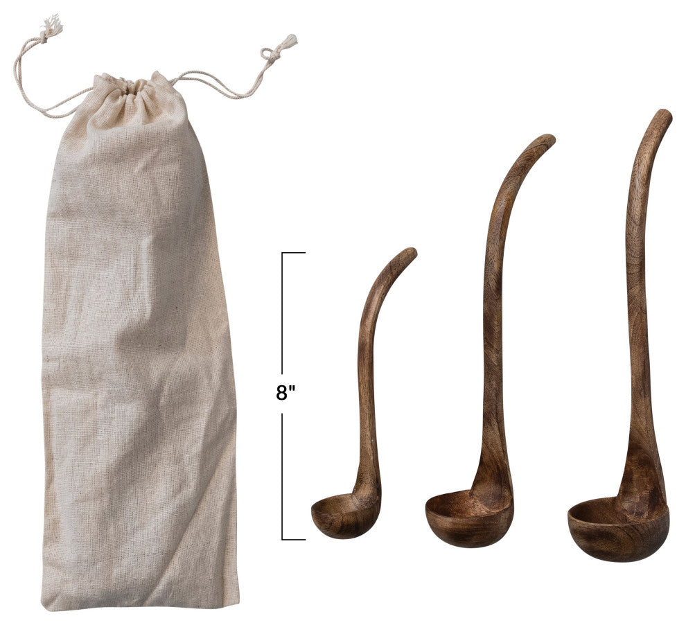 Wood Ladles in Drawstring Bag, Natural