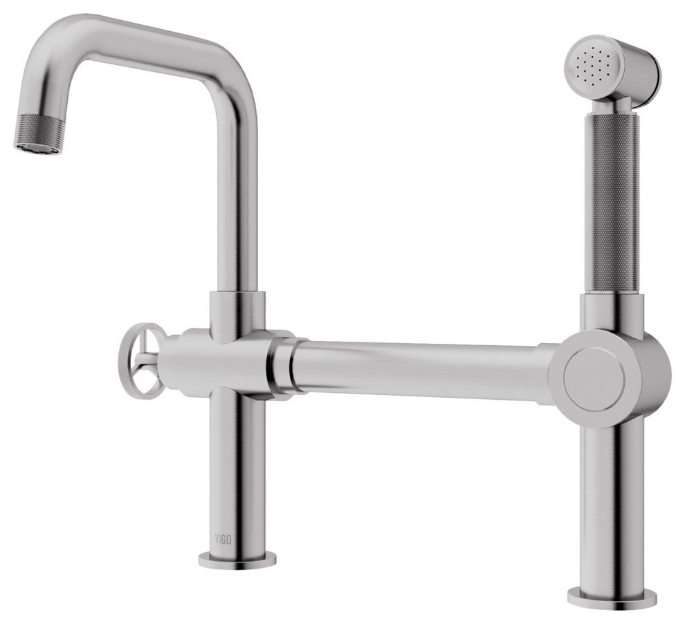 VIGO Cass 13" H Widespread Pull-Out Sprayer Kitchen Faucet, Stainless Steel
