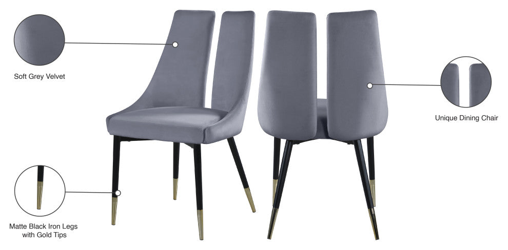 Sleek Velvet Upholstered Dining Chair (Set of 2), Gray