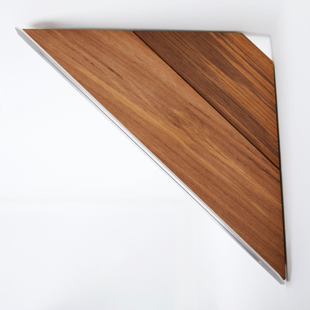 Floating Corner Shower Shelf With Natural Teak Wood, Polished