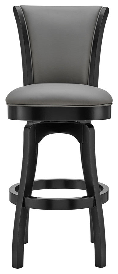 45" Gray Faux Leather And Iron Swivel Bar Height Chair