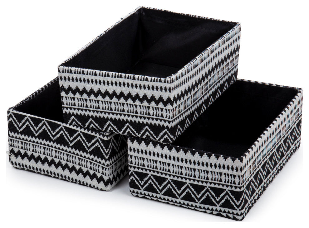 Zig Zag Fabric Storage Baskets, Set of 5, 15.5"x8.5", Black, White