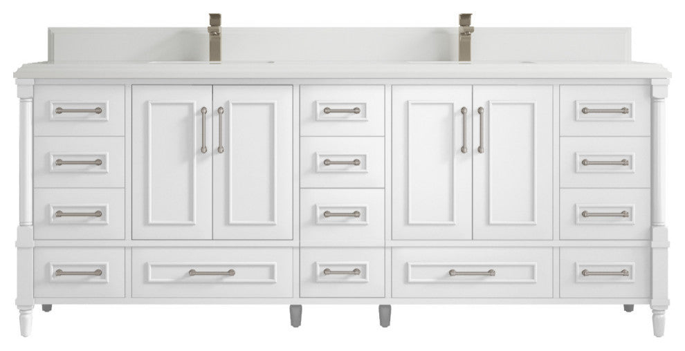 Aberdeen 84 Double Sink Bath Vanity in White 1.5" White Quartz