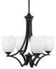 Zilo 4 Light Chandelier, Matte Black Finish With 5" White Linen Glass