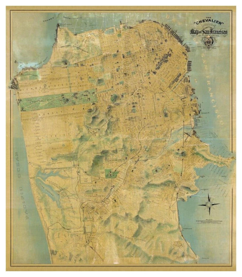 "The "Chevalier" Map of San Francisco" Print by August Chevalier, 21"x24"