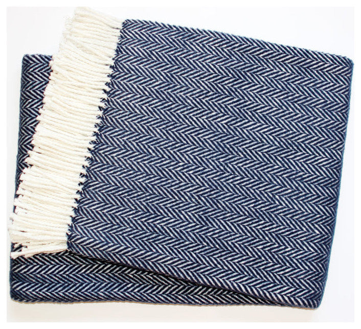 Navy Blue and White Dreamy Soft Herringbone Throw Blanket