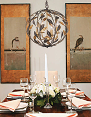 Broche 6 Light English Bronze & Antique Gold Sphere Chandelier