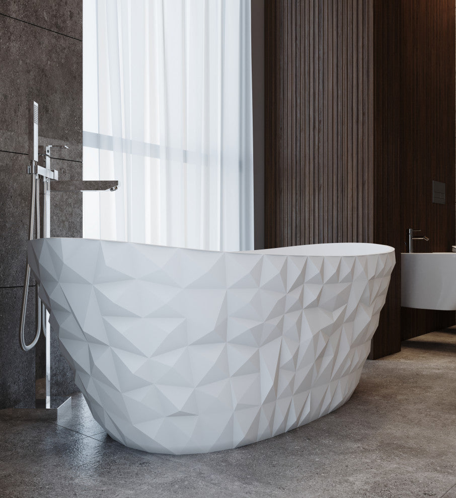 Knightsbrook 64" Freestanding Soaking Solid Surface Stone Resin Bathtub, White