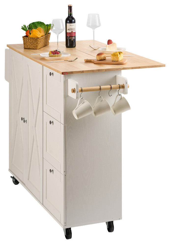 VEVOR 45.3" Kitchen Island Cart Rolling Storage Cabinet Cart with Drawer & Rack