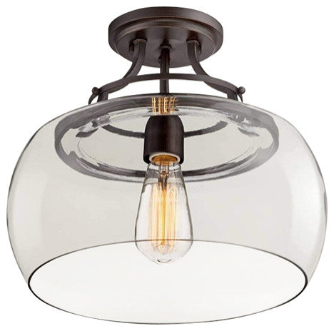 Farmhouse Rust Ceiling Light Glass Semi Flush Mount Fixture