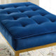Modern Designer Lounge Accent Chair Bench, Velvet Fabric, Gold Blue Navy