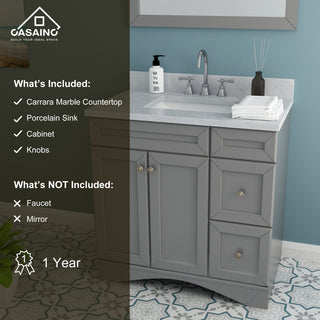CASAINC 36" Marble Top Modern Single Sink Bathroom Vanity, Gray
