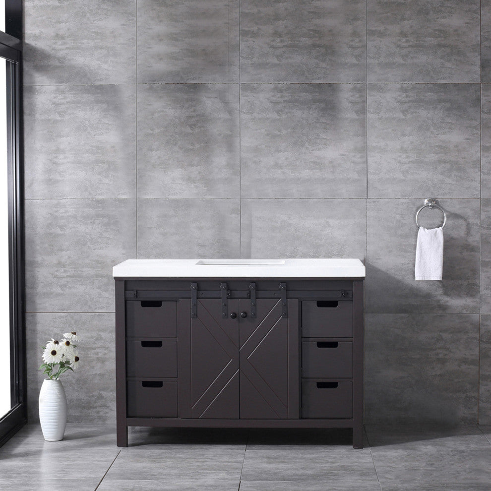 Marsyas 48" Brown Single Bathroom Vanity Cabinet Quartz Top Square Sink