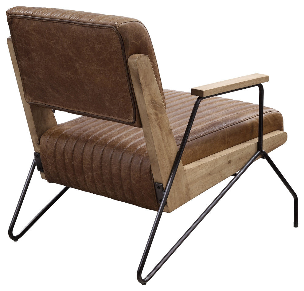 Acme Eacnlz Accent Chair Cocoa Top Grain Leather and Matt Iron Finish