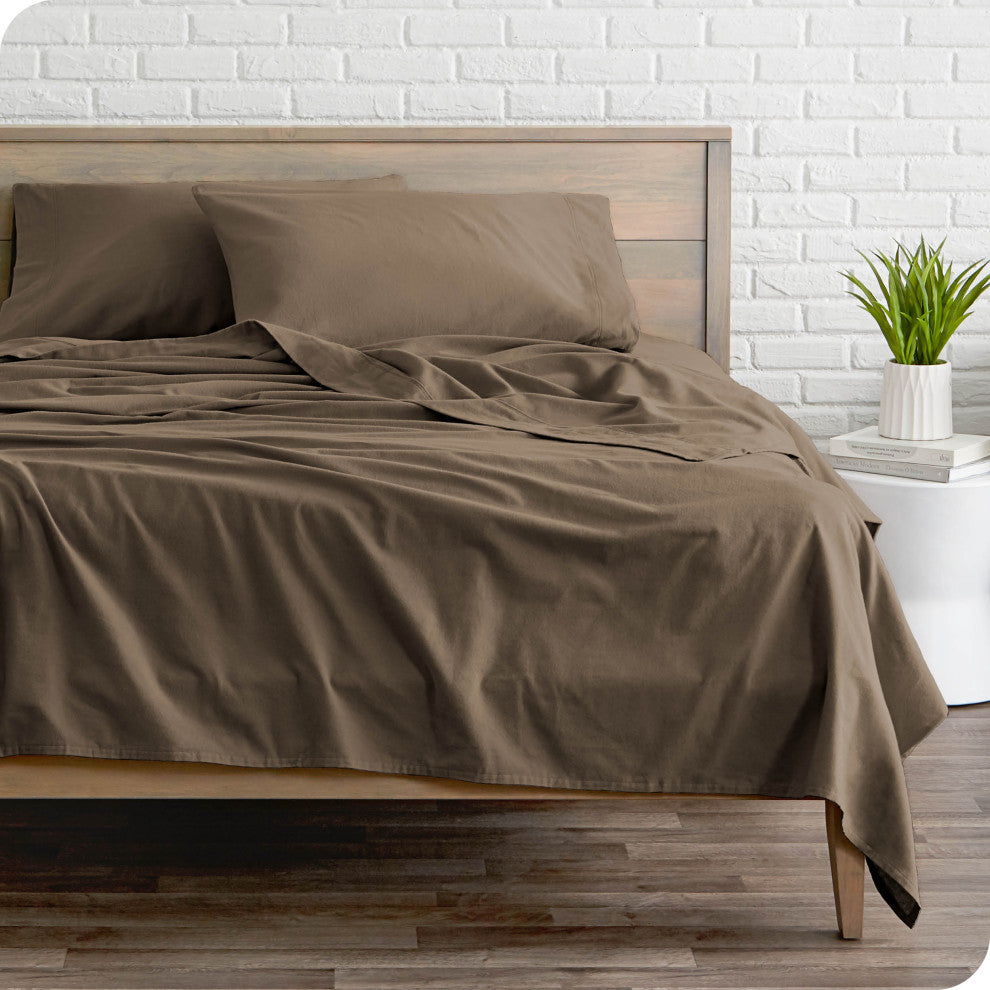 Bare Home Cotton Flannel Sheet Set, Taupe, Twin Xl