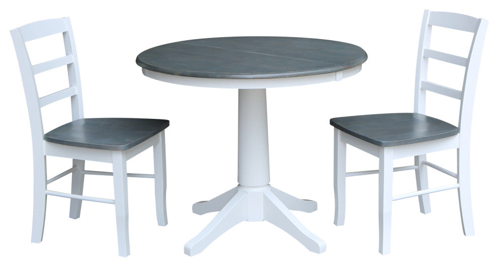 36" Round Extension Dining Table with 2 Madrid Ladderback Chairs