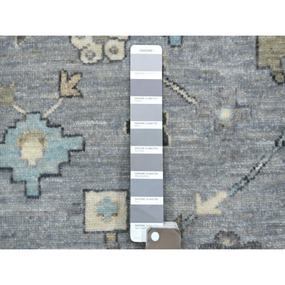 Stone Gray Afghan Wool Hand Knotted Fine Peshawar Oriental Rug, 9'0"x12'0"