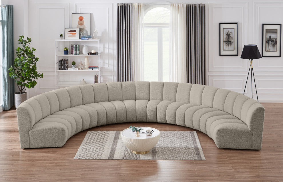 Infinity Black Boucle Fabric Upholstered Arc Shaped Modular Sectional, Brown, 7-Piece, Arc-Shaped